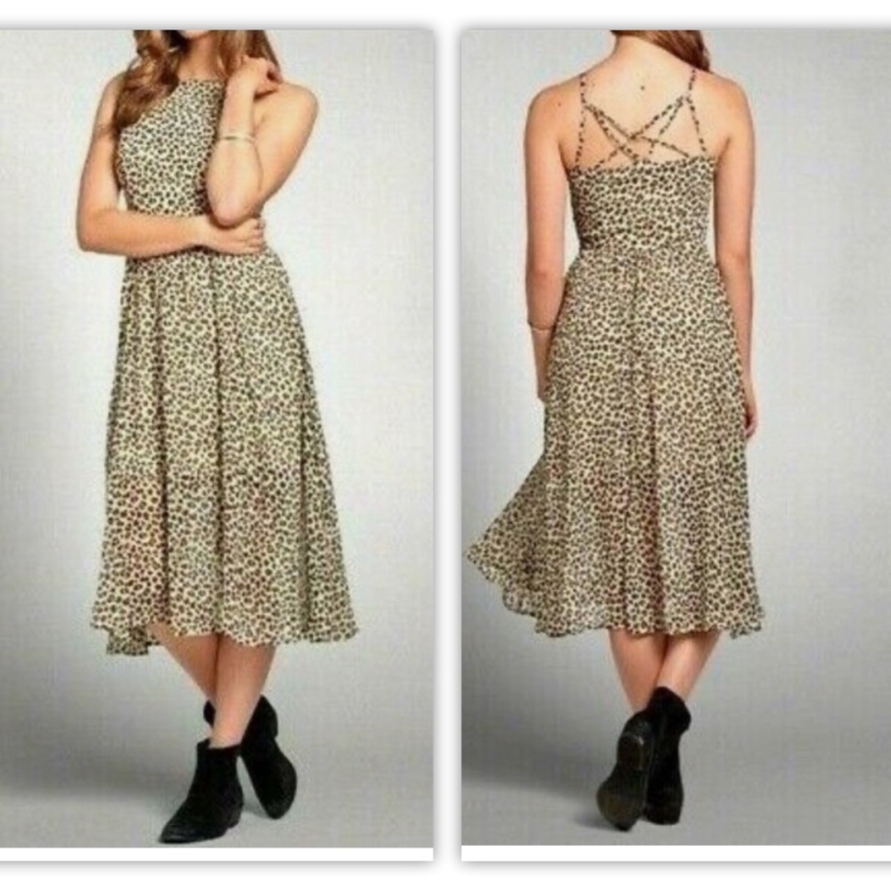 Abercrombie & Fitch Daphne Leopard Print Cross Back Midi Halter Dress Small EUC